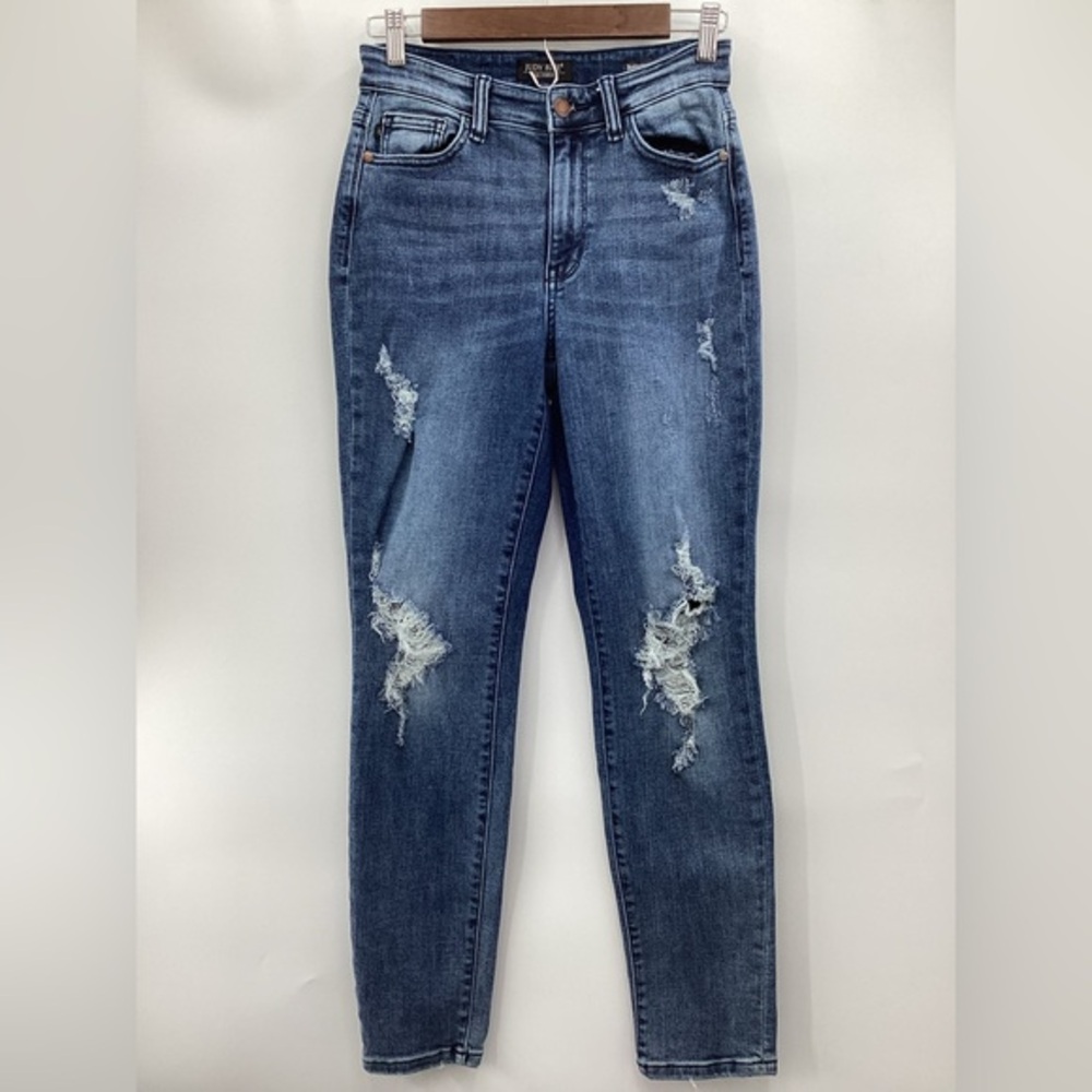 Judy Blue Dark Blue Distressed Boyfriend Jeans